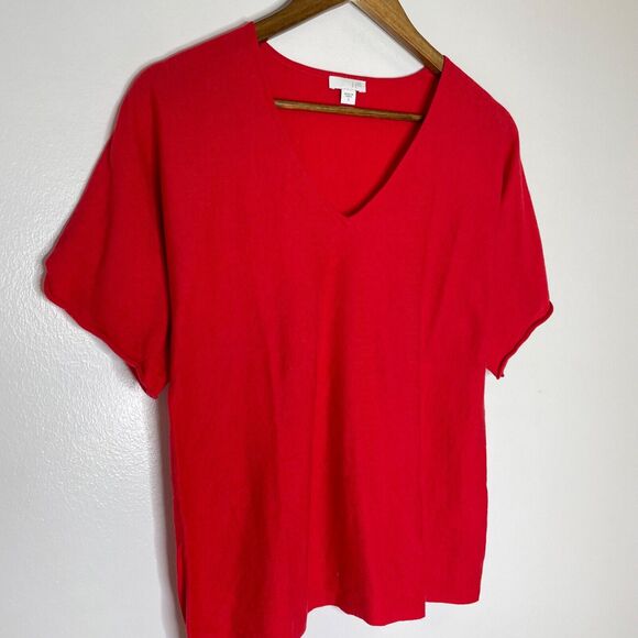 J Jill Red Short Sleeve V-Neck Knit Shirt Size Small Women’s - Picture 4 of 11